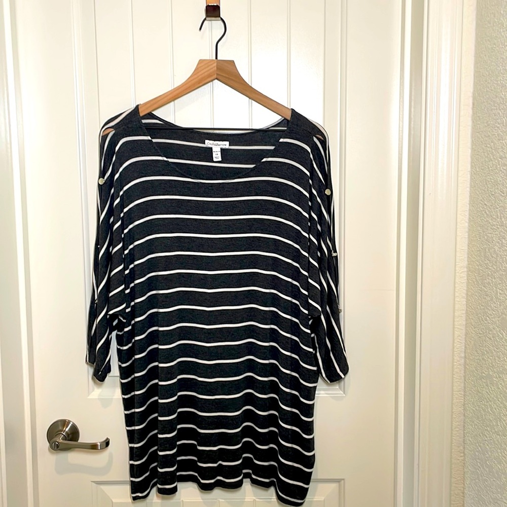 Croft & Barrow Striped Cold Shoulder blouse 3/4 sleeve NWOT
